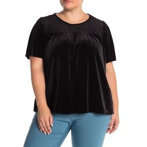 CeCe Cynthia Steff Smocked Velvet Short Sleeve Top